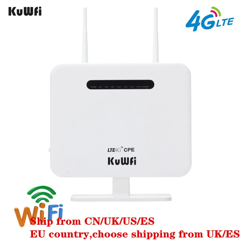 

KuWFi Unlocked 4G LTE CPE Wifi Router 300Mbps Wireless Router&Wireless Modem AP LTE Router With SIM Card Solt 5Dbi Antennas