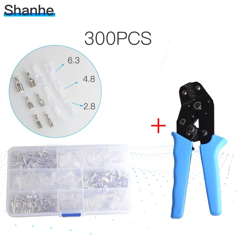 

300pcs 2.8/ 4.8/ 6.3mm Crimp Insulating Terminals Female Spade Connector Sleeves Set with Tool crimping plier