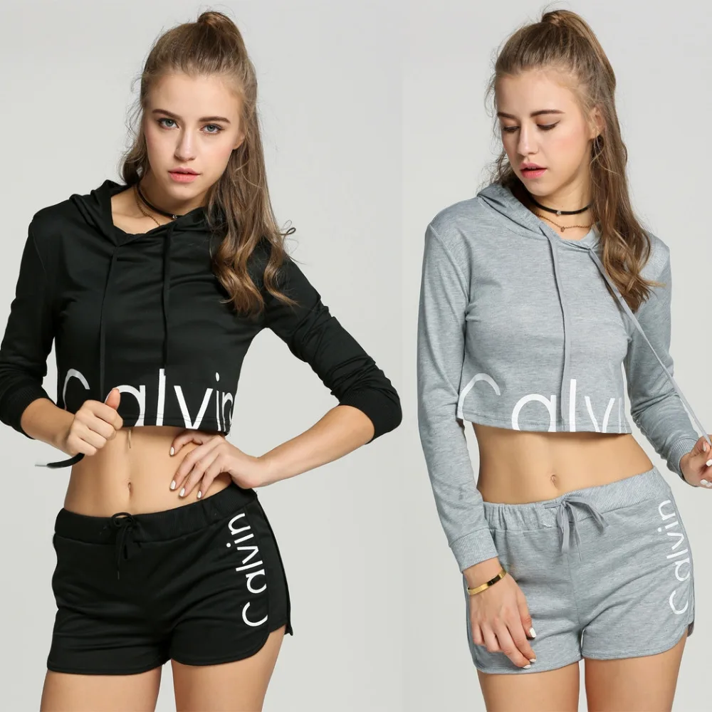 Autumn Fashion Women Suit 2 Piece Set Elastic Waist Shorts