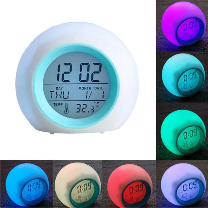 

Color changing clock modern design LED square silent digital desktop alarm clock calendar thermometer table clock home decor