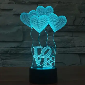 

3D Lamp Visual Light Effect Touch Switch Colors Changes Night Light (Four Love Heart)
