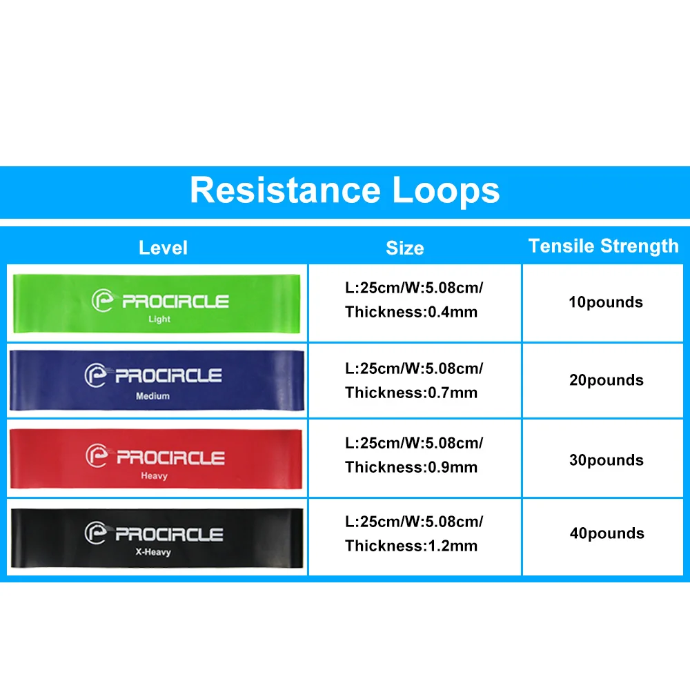 Procircle 4 шт. набор резистивных лент для упражнений фитнес-браслет для физической терапии/пилатеса/силовой тренировки - Цвет: PC LOGO