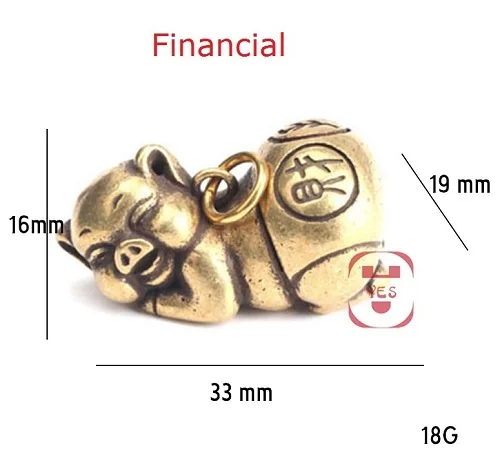 Винтаж латунь Милый Забавный Китайский Персонаж свинья фискальная статуя финансовые благословение борьба брелок кулон украшение орнамент - Цвет: Financial