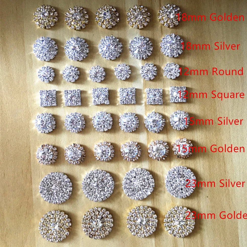

CJSIR 10Pcs Silver Tone Clear Crystal Rhinestone DIY Invitation Card Embellishments Flatback Metal Buttons Accessories Decors