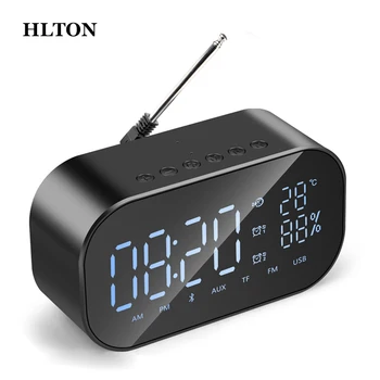 

HLTON Portable Bluetooth Wireless Speaker Temperature Dual Alarm Clock FM Radio LCD Display Stereo Subwoofer With Mic Boombox