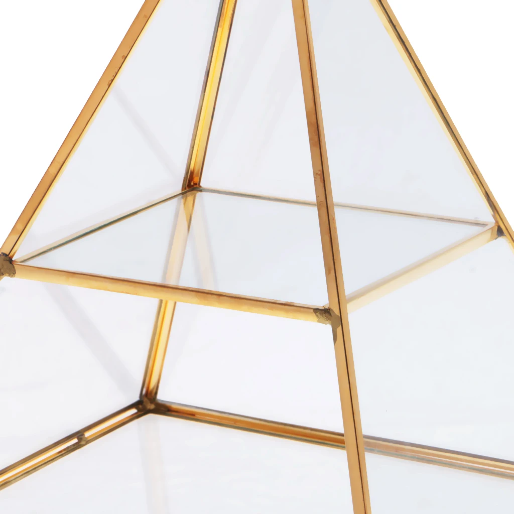 Pyramid Shape Glass Jewelry Box Display Jewelry Organizer Gold Colored Gift for Wedding Bridal Girlfriend Sisters