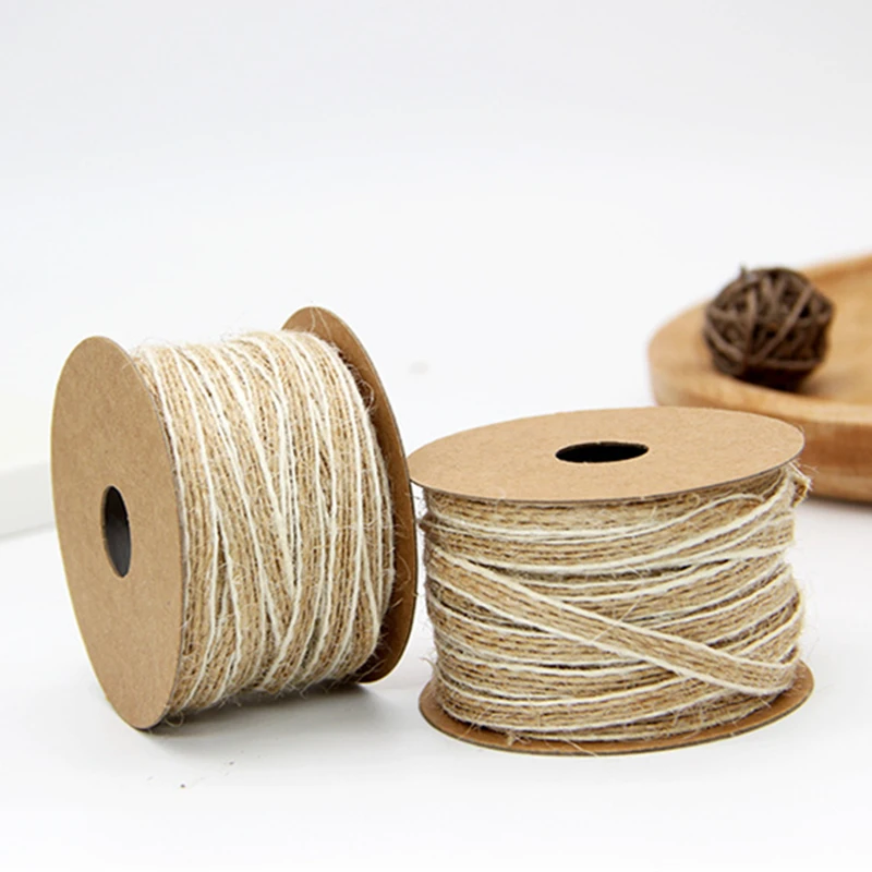 10M/Roll Width 0.5cm Jute Burlap Rolls Hessian Ribbon With Lace Vintage Rustic Wedding Decoration Ornament Party Wedding Decor