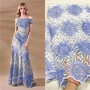 

Latest Nigerian Lace Fabric High Quality French Net Fabric With stones African Lace Fabric Wedding Dress white sky blue