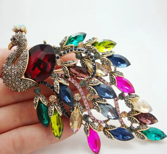 Винтажная роскошная брошь TTjewelry в виде павлина разных цветов|brooch pins|bird broochluxury peacock