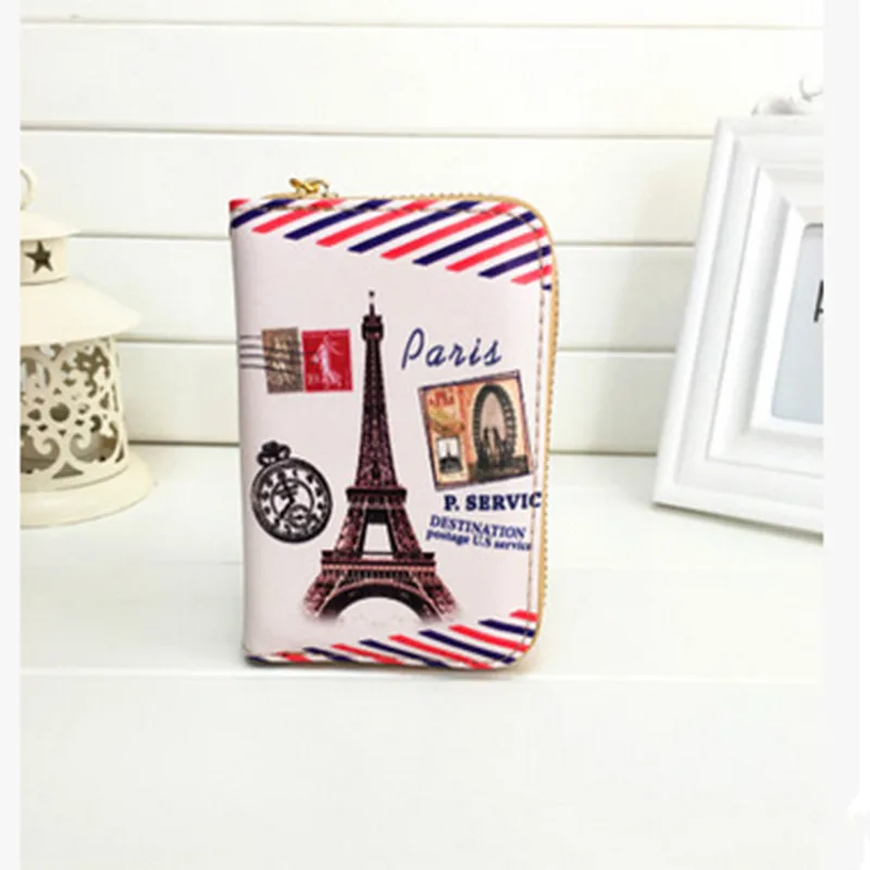  2016 Women Wallets Fashion Zipper Eiffel Tower Money Bag Small Coin Female student Portable Cartoon Short Paragraph Purse 