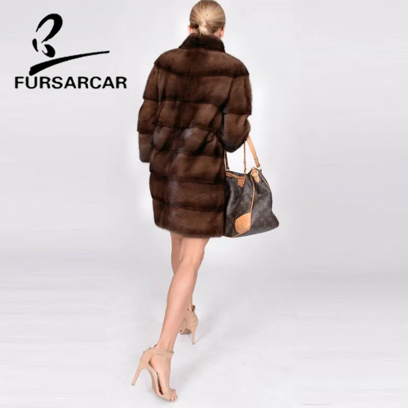 Новинка 2020 шубы FURSARCAR из натурального меха норки Женская Роскошная Толстая
