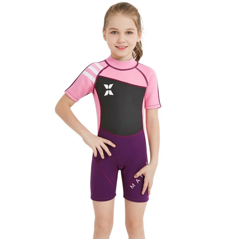 2,5 мм шорты с короткими рукавами сиамский Детский Гидрокостюм летний купальный костюм для мальчиков и девочек Новинка - Цвет: Purple