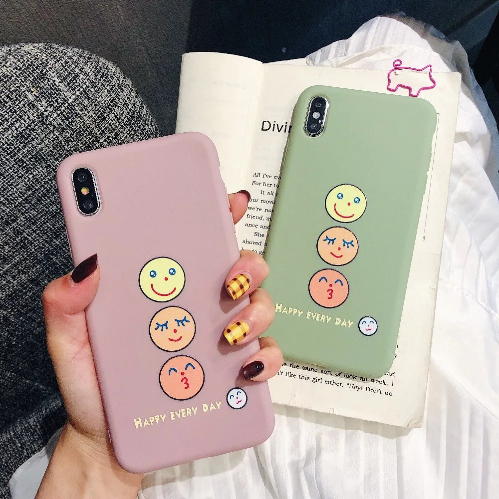 

Funny colors smile print Phone Case For iphone XS Max XR X iphone 6 6s 7 8 plus simple candy Cover Cartoon silicon Soft shell