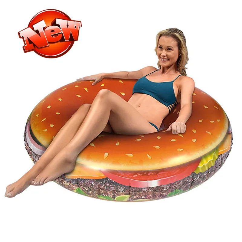 

120cm Giant Inflatable Hamburger Swimming Ring 2019 Newst Pool Float For Adult Children Water Floats Holiday Party Toys Piscina