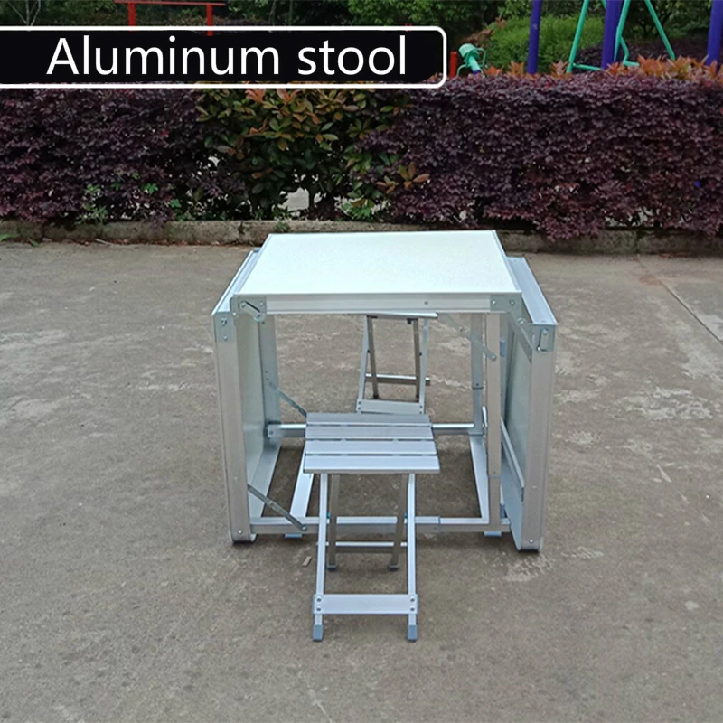 Lengthen Outdoor Portable Table Multifunction Camping Barbecue Desk with Stool Foldable Lifted Dining Table and Chair Set Steady