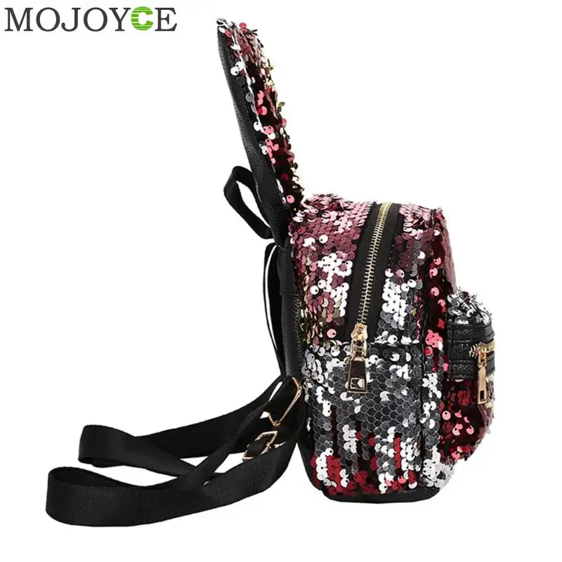 1/3pcs/Set Mini Shining Sequins School Backpack Women Rabbit Ears Rucksack Cartoon Label Purse Zipper Shoulder with Small Bag