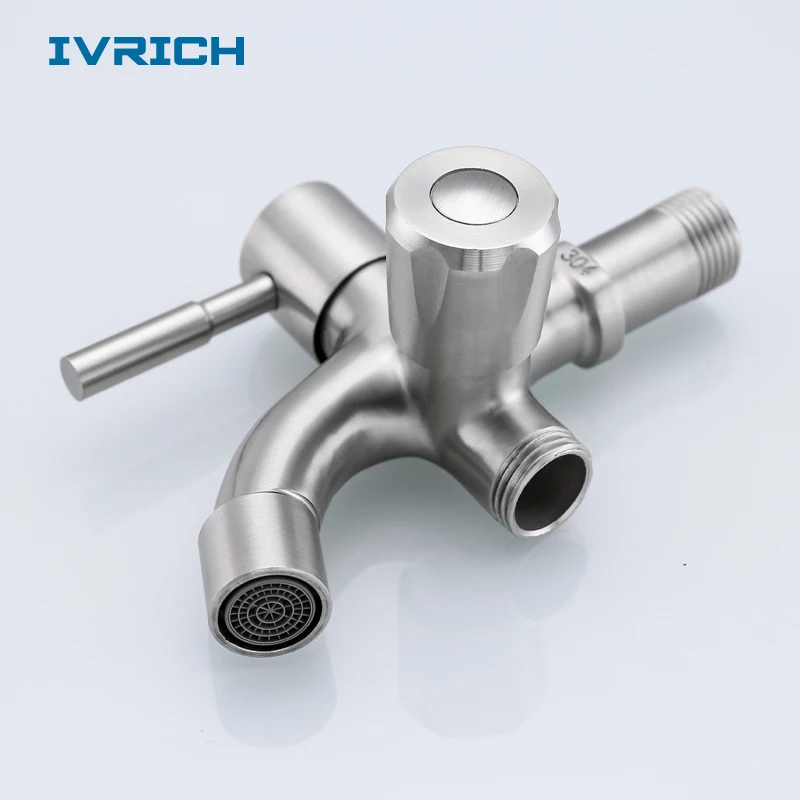 

VRICH Dual Function Bibcock Tap 1 Hole 2 Valves 2 Nozzel Faucet Full Sus304 Stainless Mop Pool Laundry Tap VR7013