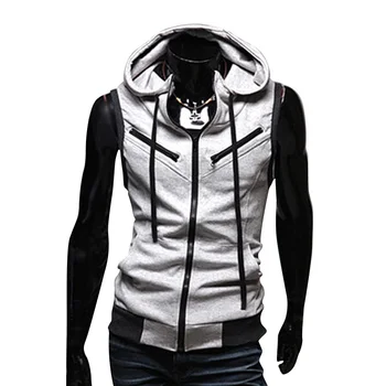 

Hot Sell Fashion Men hoodies Jacket hip hop style hoodies men Sleeveless Hooded Coat Zipper Street Fashion Trend Coat LB