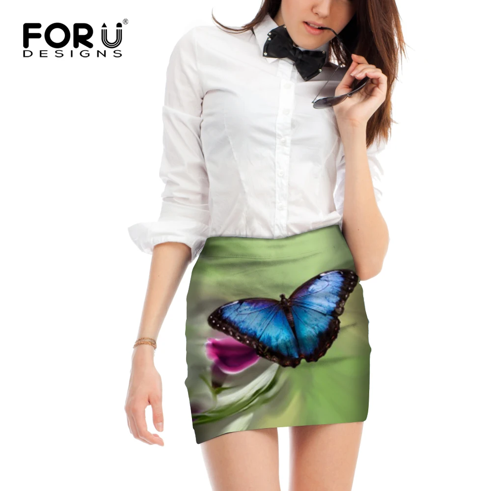 

FORUDESIGNS Pencil Mini Skirt Women Sexy Skirts Straight Floral Butterfly Printed Harajuku Style Skirt's Femme Vogue Size M L
