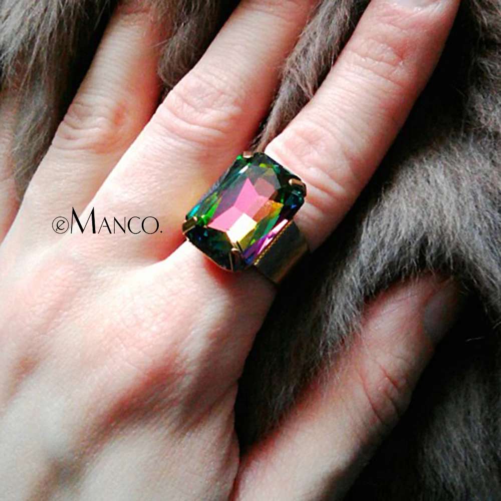 

eManco fashion rings for women & ladies 15 colors geometric creat crystal ring adjustable bijouterie rings