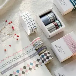 6 рулонов винтажный геометрический коллаж Kawaii сетки с волнообразными линиями лента для декорации Washi DIY наклейки для дневника Скрапбукинг