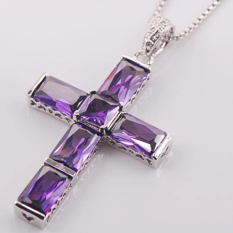 Вечерние Крест фиолетовый кристалл; циркон 925 пробы серебро модная Ювелирная подвеска TE425