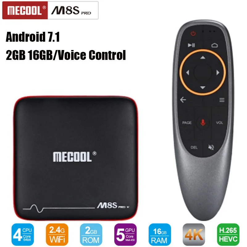 MECOOL M8S PRO Smart ТВ Ящик Голосовой удаленного Управление Android 7 1 S905W Процессор 2 GB 16 4 ГГц