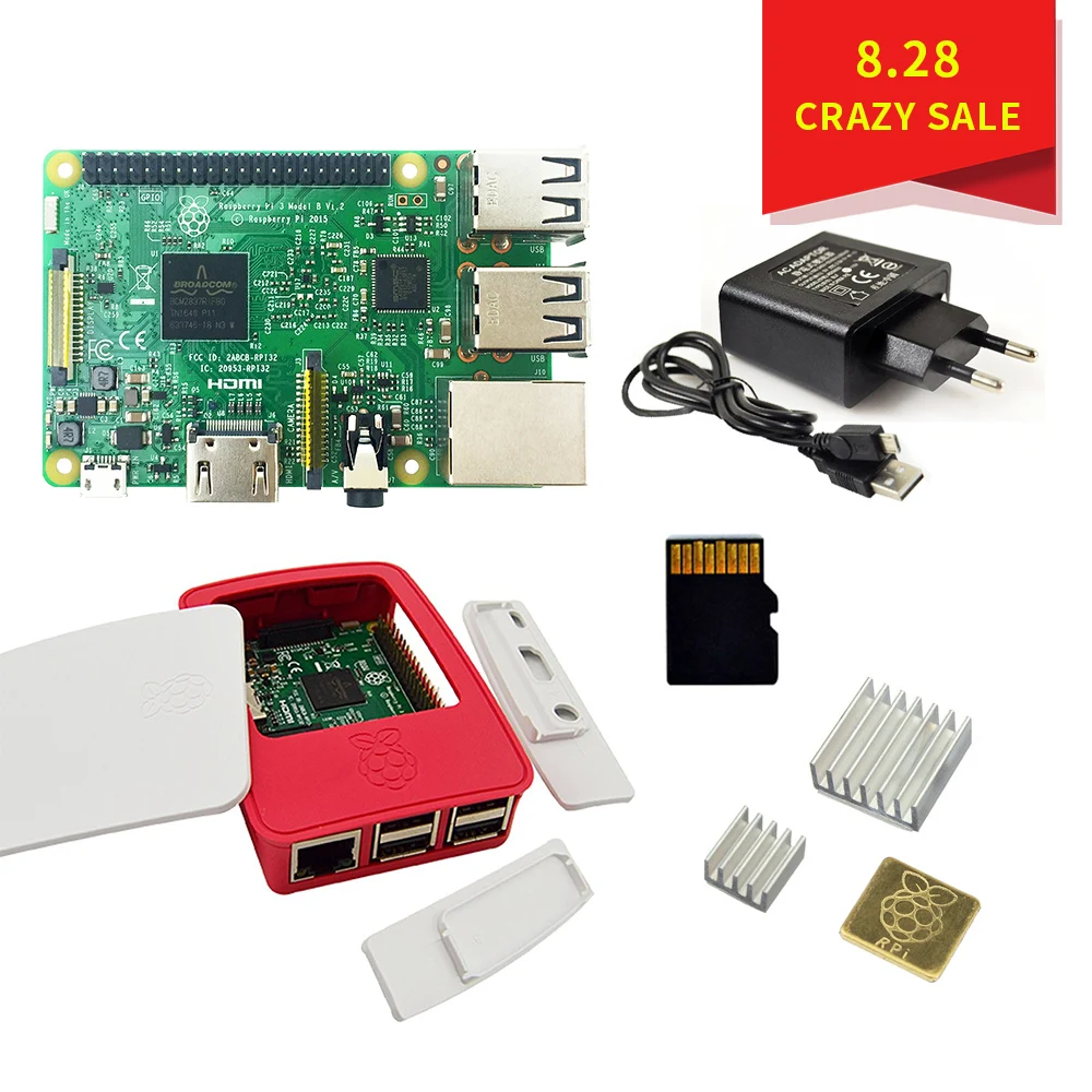 Raspberry Pi 3 выполните Starter Kit-включает в себя 16 г SD карты, ЕС источника питания, ABS случае и теплоотвод