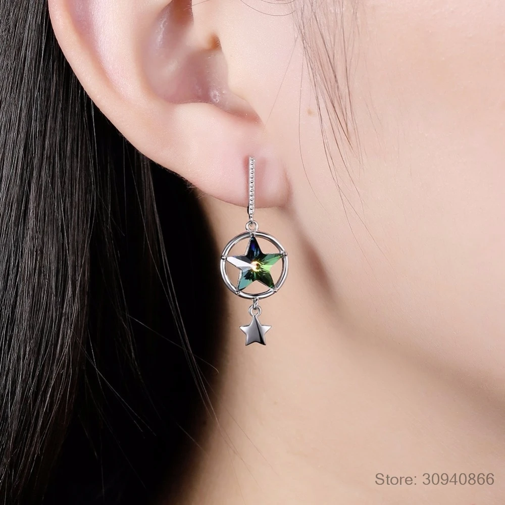 LEKANI 925 пробы сережки с серебряными кристаллами Swarovski, Разноцветные серьги-капли со звездами для женщин, хорошее ювелирное изделие, подарок на помолвку