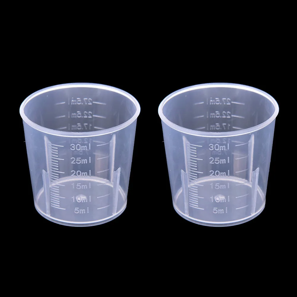 20 Вт, 30 Вт, 50/100/250/300/500/1000 мл пластиковый мерный стакан кувшин с ручкой жёлоб для бетонной смеси поверхности Кухня инструмент - Color: 2pcs 30ML