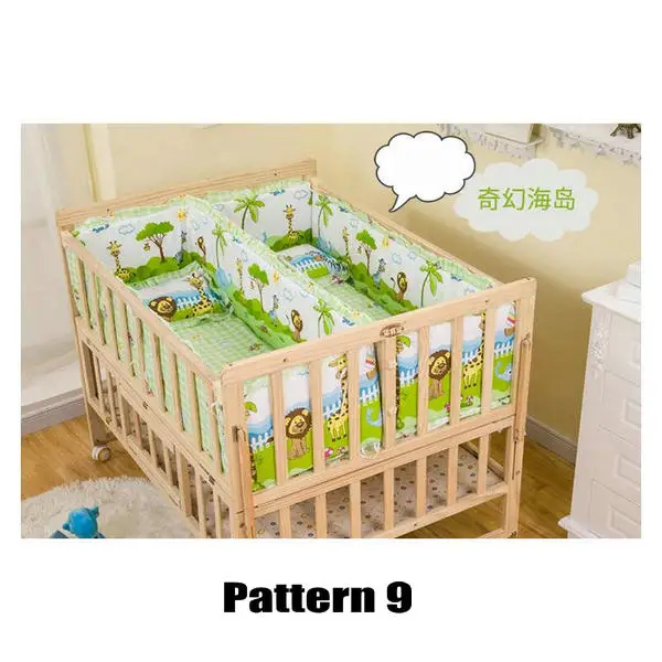Multifunctional Twins Bed With Bedding Set and Mosquito Net, Bed can Extend and can Joint With Adult Bed, Pine Wood Baby Crib - Цвет: Pattern 9
