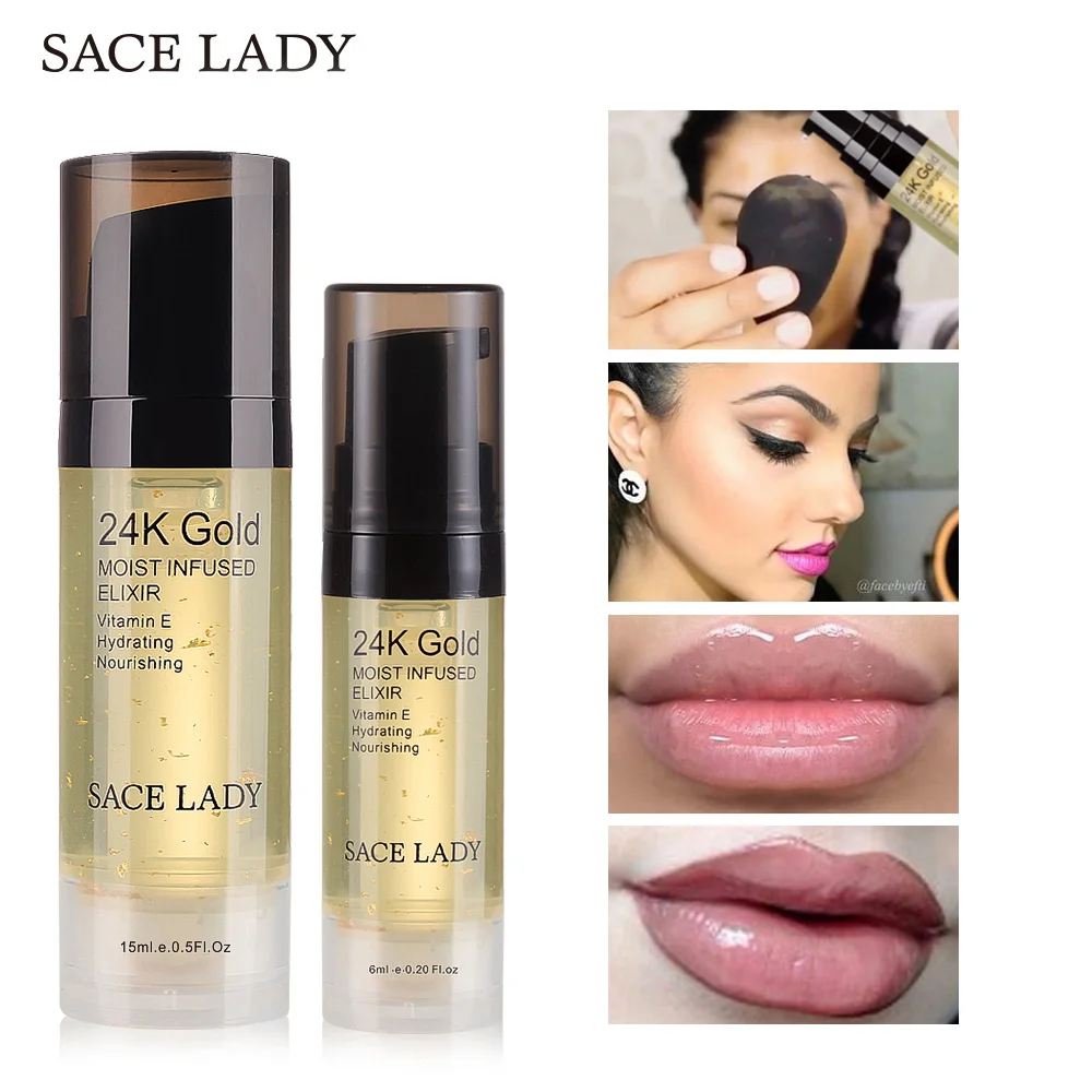 SACE LADY 24K Gold Elixir масло для макияжа лица Грунтовка профессиональная УВЛАЖНЯЮЩАЯ