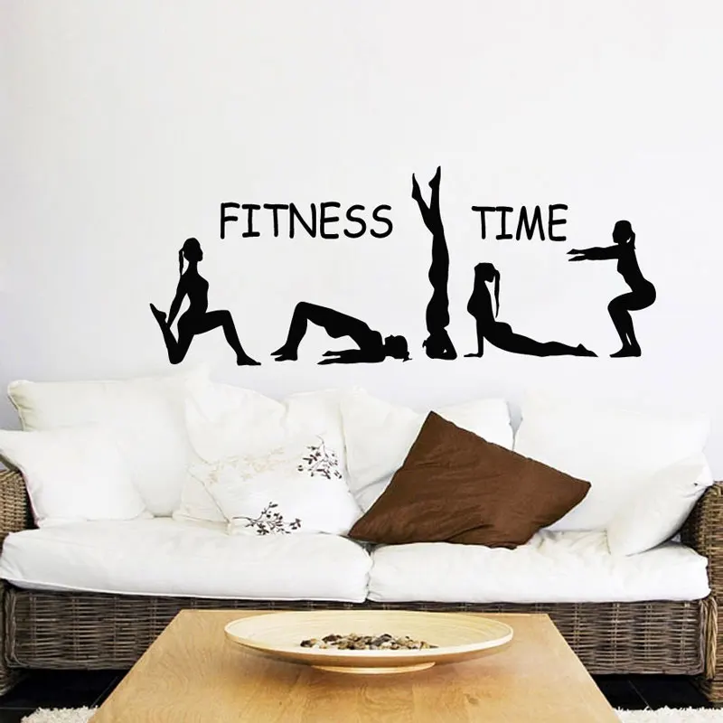 

Fitness Time Wall Decal Sport Girls Gymnast Yoga Art Wall Stickers Gym Home Deocration Vinyl Wall Art Mural Girl Sports YJ17