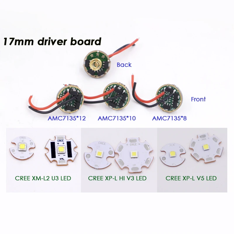 

16mm 20mm CREE XM-L2 U3/XP-L V5/HI V3 LED Star 1A Cool white Copper base+17mm AMC7135x12 flashlight Circuit Board Driver Board
