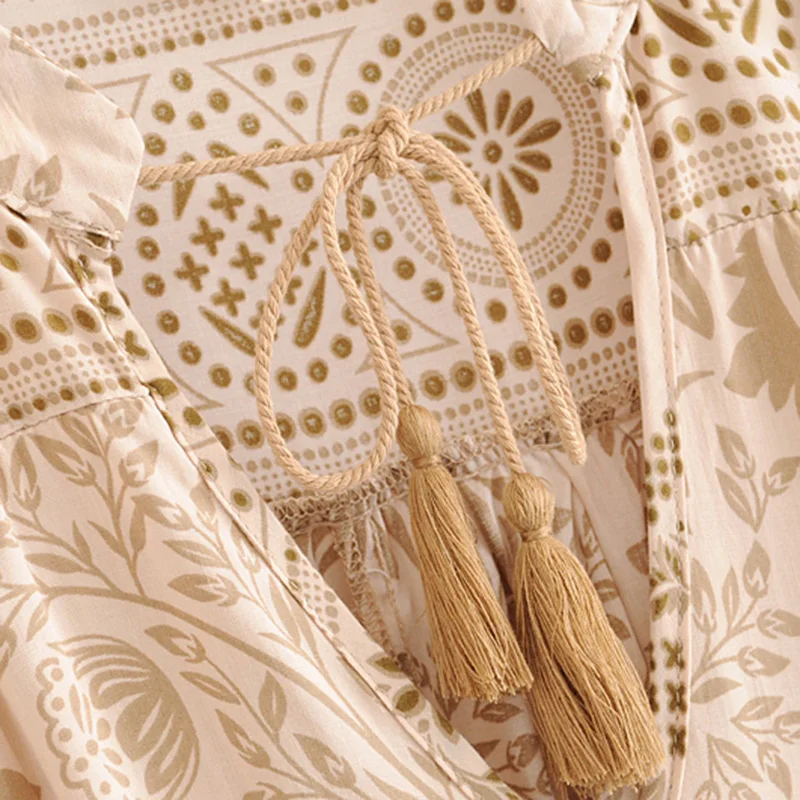 Женское винтажное мини платье boho гофрированное пляжное с цветочным принтом и