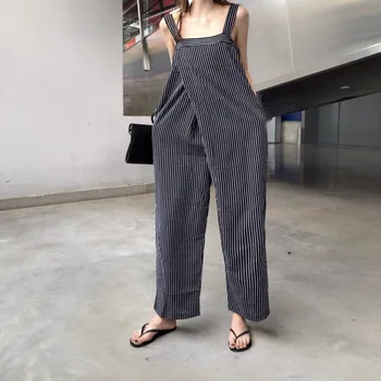 

Lychee Girls Striped Print Patchwork Pockets Rompers Spaghetti Strap Ankle Length Jumpsuit Spring Summer Casual Loose Rompers