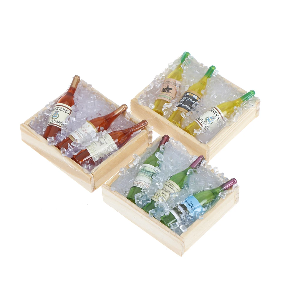 

3pcs Mini Ice Wine Bottle Set with Box Simulation Drink Model Toy for Doll House Decoration 1/12 Dollhouse Miniature Accessories