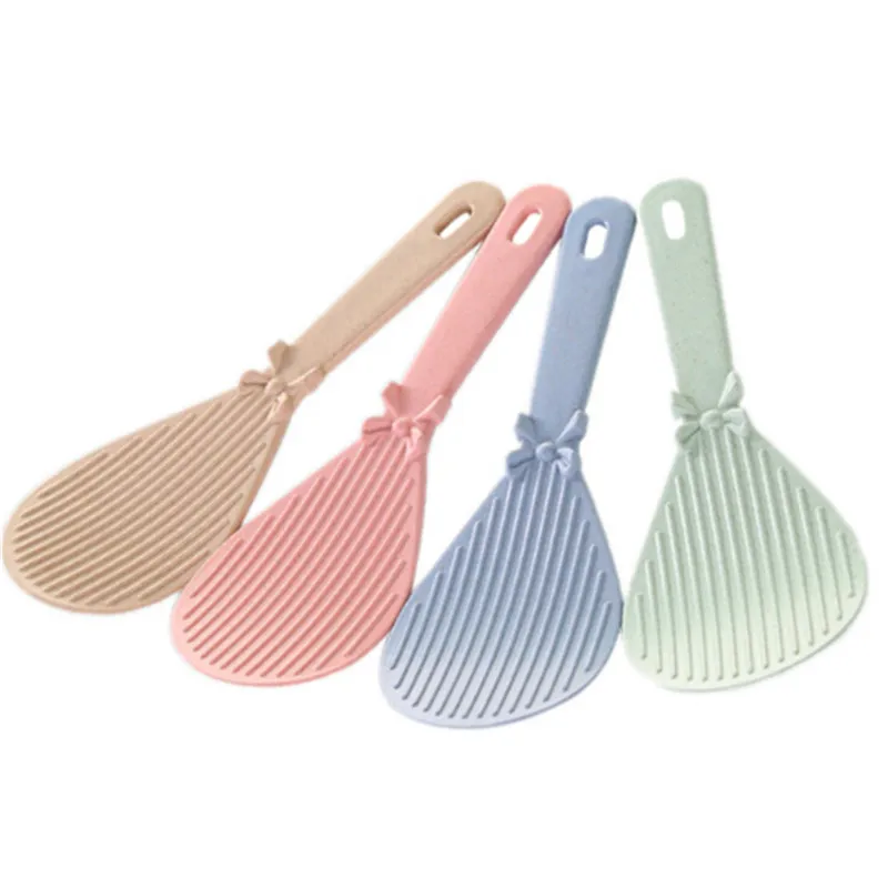 

1PC Plastic Modern Kitchen Supply New Material Meal Rice Spoon Kitchen Tableware Spoons Iced Cream Cute Bowknot Decorated Wheat