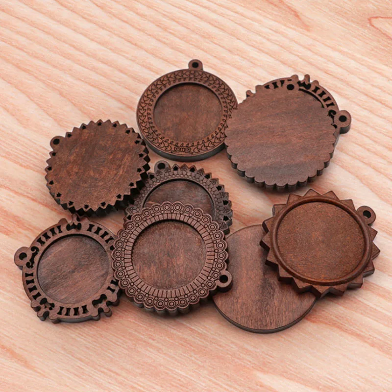 

Vintage fringe patterns Inner Size 25mm 10pcs Wood Cabochon Settings Blank Cameo Pendant Base Trays Jewelry Making findings