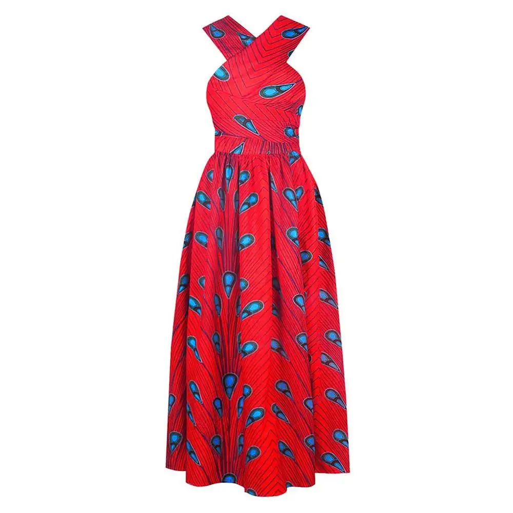 Kureas, африканские платья для женщин, с принтом Дашики, сексуальная летняя одежда, винтажный сарафан, многополосное Платье макси с оборками и разрезом - Цвет: Maxi Dress