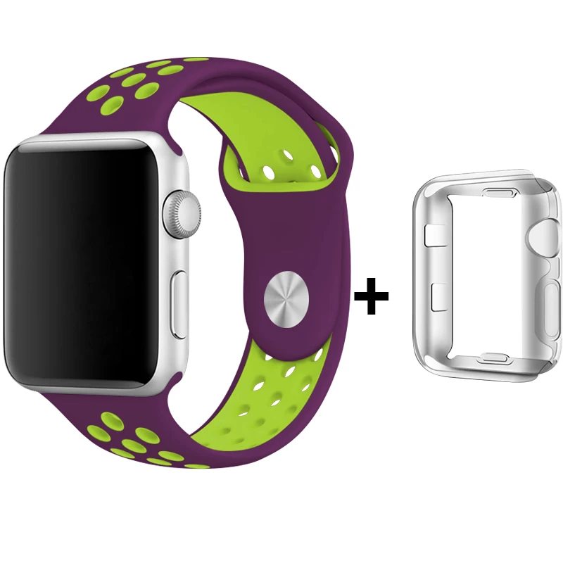Черный/Вольт ремешок для часов для спортивного ремешка Nike 44 мм 40 мм Apple Watch 4 силиконовый браслет 42 мм 38 мм для Iphone Watch 2+ чехол - Band Color: Purple with green