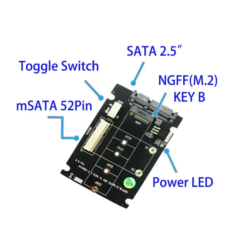 2 в 1 NGFF M.2 B + M ключ мини PCI-E или mSATA SSD SATA III адаптера для полного msata SSD/2230/2242/2260/22x80 M2