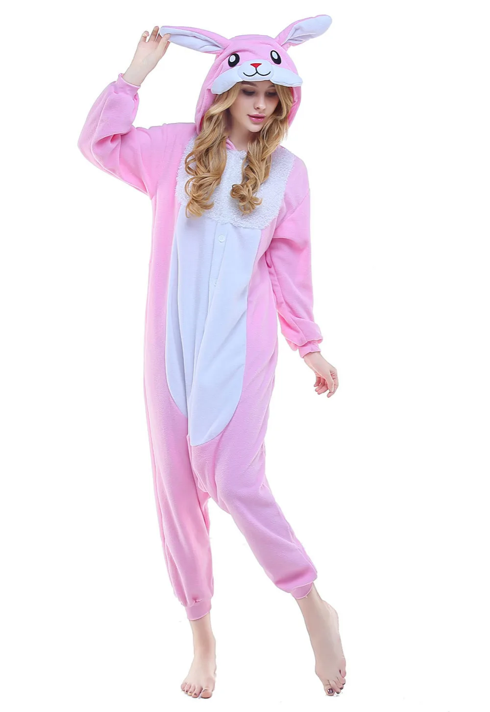 Adult Anime Jumpsuits Pajamas Animal Pink Rabbit Men Women Sleepwear