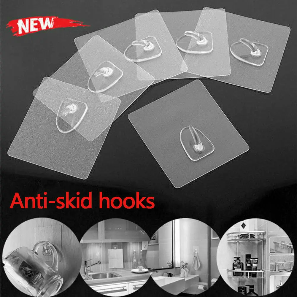 

10x Strong Transparent Suction Cup Sucker Wall Hooks Hanger For Kitchen Washroom Hooks