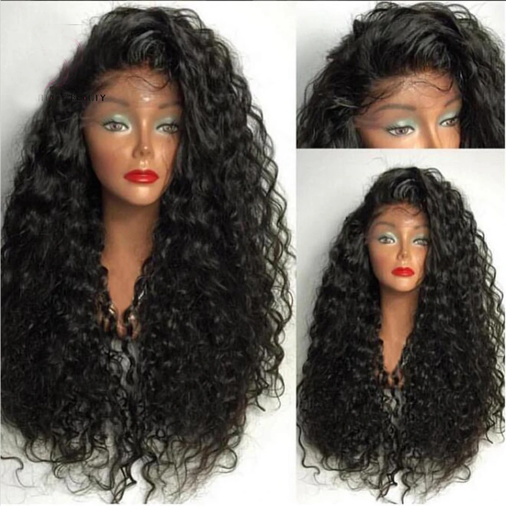 Beste Fantasy Beauty Black Water Wave Synthetische Lace Front Pruik Hittebestendige Losse Krullend Half Hand Gebonden Front Pruiken Met Baby haar