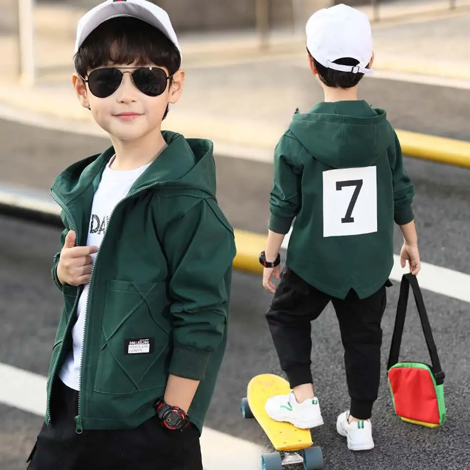 Весенне-осенние куртки для мальчиков, пальто куртка-бомбер зеленая ветровка для мальчиков детская куртка с буквенным принтом для детей возрастом от 3 до 13 лет - Цвет: Зеленый