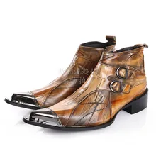 Ковбойские сапоги Вестерн Hademade/коричневые рабочие туфли со стальным носком и пряжкой на ремешке мужские модные высокие сапоги модельные туфли botas hombre