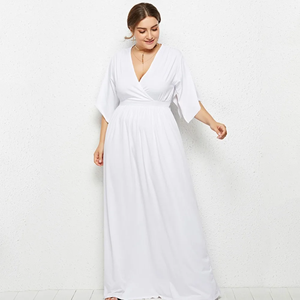 Seluxu размера плюс, летние платья для женщин, элегантные платья для женщин, белые одноцветные платья макси для девушек