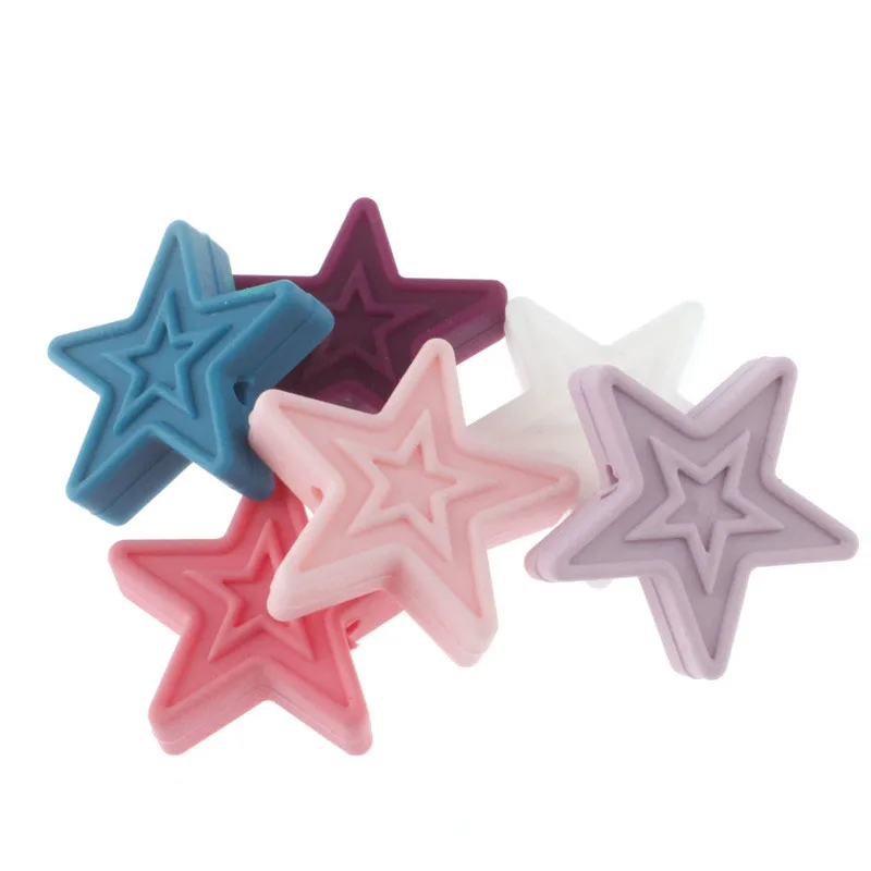 Pentagram Star Silicone Teething Beads Teether Baby Chewable DIY Necklace Toy 