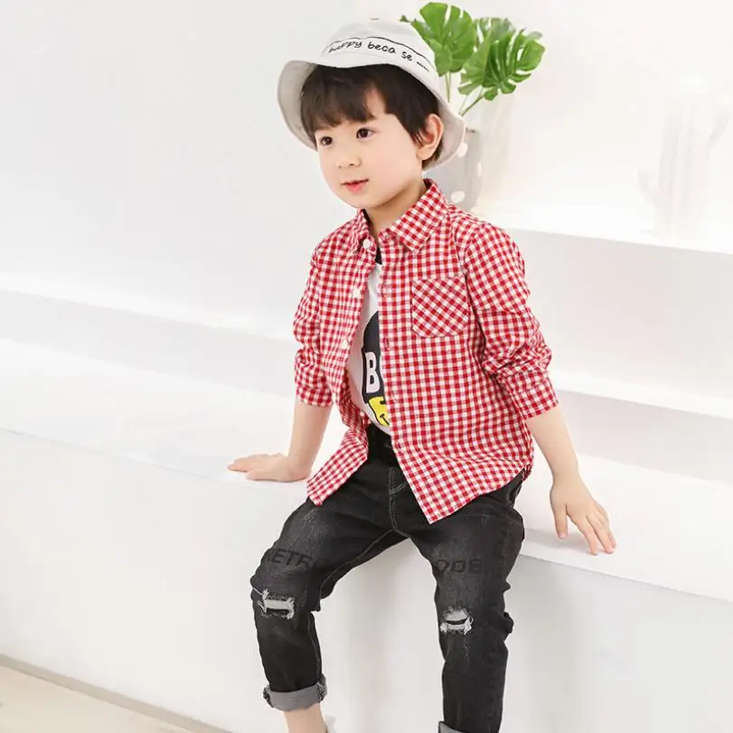 

2019 Spring New baby plaid blouses children's long sleeve casual shirt tops baby boy clothes cotton shirt Y314 Free shipping